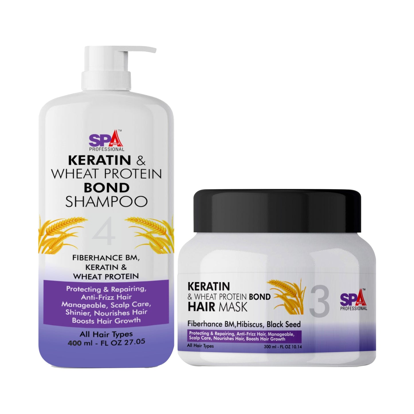 Keratin & Wheat Pro Bond Shampoo 400ML & Hair Mask 200 ML- Protecting & Repairing, Anti-Frizz Hair, Manageable & Shinier