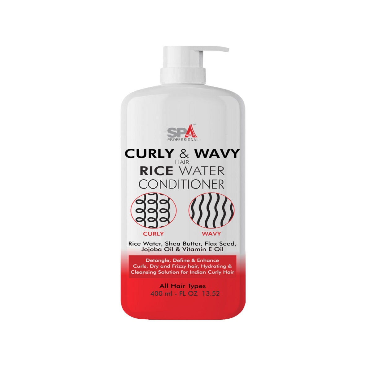 Curly & Wavy Hair Rice Water Conditioner- Define & Enhance Curls, Detangle ,Hydrating & Cleansing Solution for Curly Hair-400ml