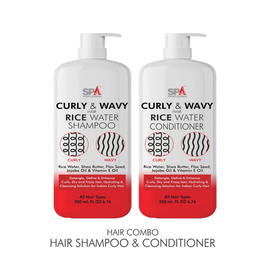 Curly & Wavy Hair Rice Water Shampoo & Conditioner- Detangle, Define & Enhance Curls, Dry and Frizzy Hair, Hydrating & Cleansing Solution for Curly Hair-200+200=400ml