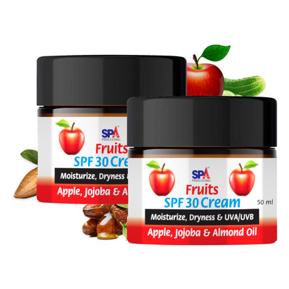 Fruits Face Crème with SPF 30 – Brightens, Protect Sunburn, Moisturize & Dryness-Apple, Cucumber, Jojoba & Almond Oil-50+50ml