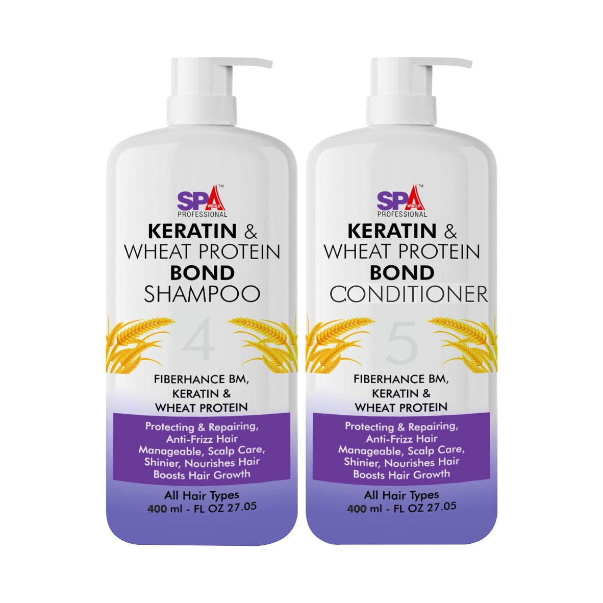 Keratin & Wheat Protein Bond Shampoo 400ML & Conditioner 400ML For Anti-Frizz Hair, Strengthen, Nourishes Hair, Boosts Hair Growth