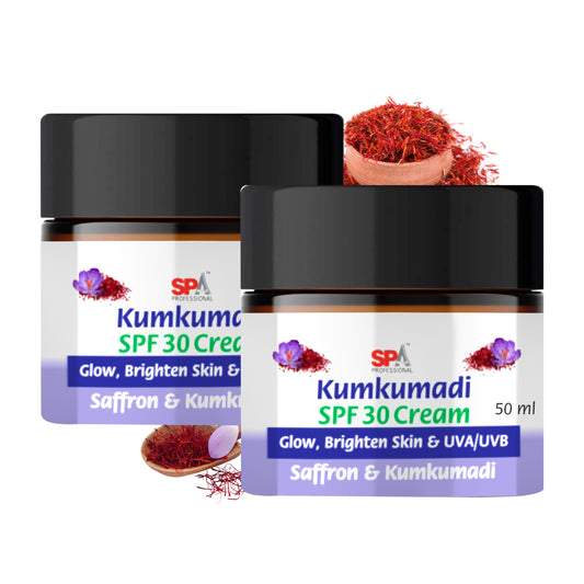 Kumkumadi Face Cream with SPF 30 - Glow, Brighten skin & UVA/UVB- Saffron & Kumkumadi-50+50ml