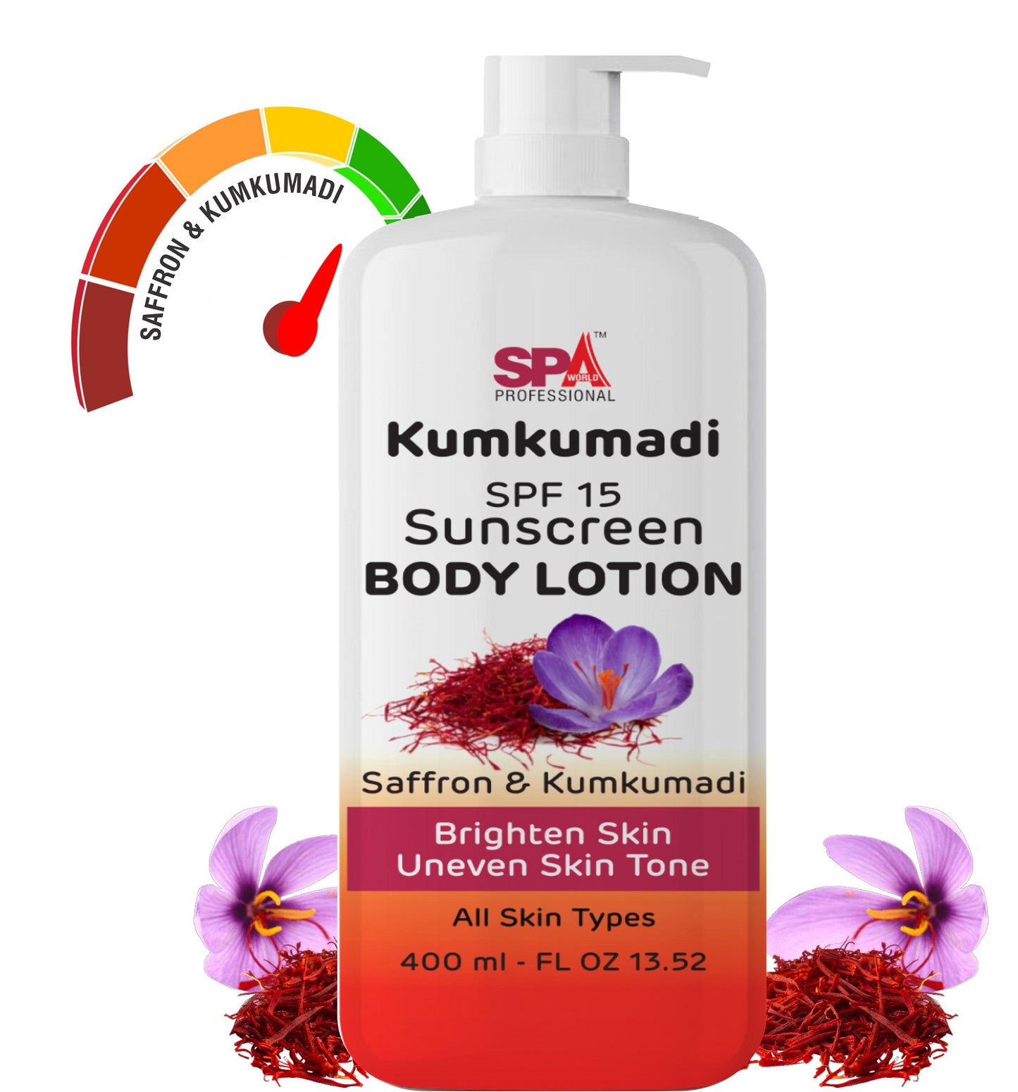 Kumkumadi Body Lotion with SPF 15- Moisturizes, Brighten skin - Saffron & Kumkumadi-400ml