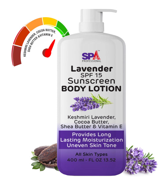 Lavender Body Lotion with SPF 15 - Keshmiri Lavender, Cocoa Butter, Shea Butter &Vitamin E- Provides long lasting moisturization-400ml