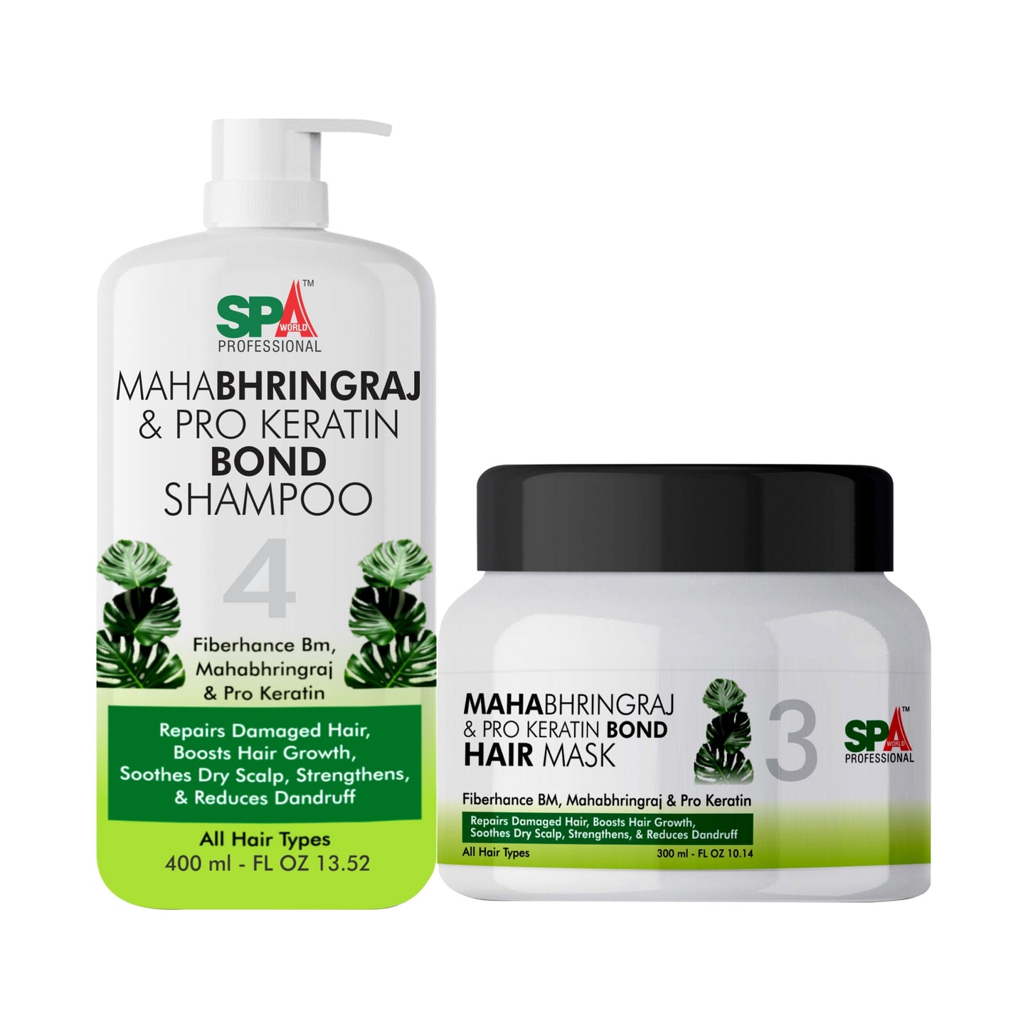 Mahabhringraj Bond Shampoo 400ML & Hair Mask 200ML - Strengthens Internal Hair Structure, Repairs Damaged Hair, Dry Scalp & Reduces Dandruff