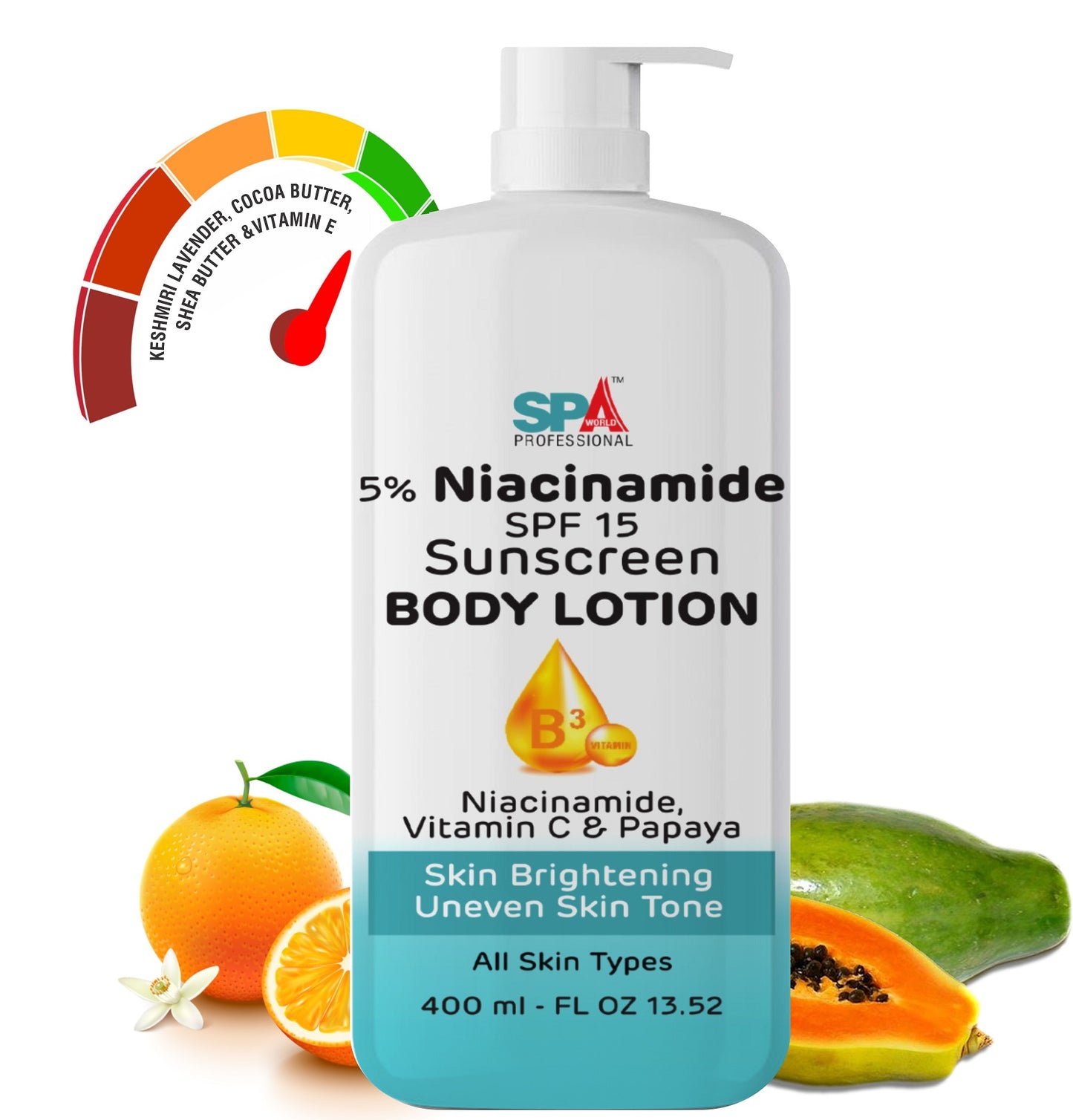 5% Niacinamide Body Lotion with SPF 15 Skin Brightening-Niacinamide, Vitamin C & Papaya-400ml