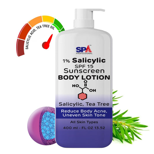 Salicylic Acid 1% with SPF 15 BODY LOTION- Salicylic Acid, Tea Tree Oil- Prevent Body ACNE, Hydrations & Uneven tone-400ml