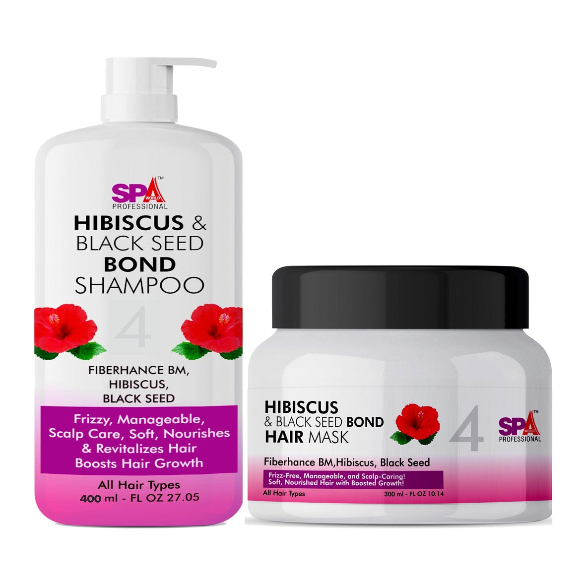 Hibiscus & Black Seed Bond Shampoo 400 & Hair Mask300- Frizz-Free, Manageable, Scalp-Caring, Soft, Nourished Hair with Boosted Growth.