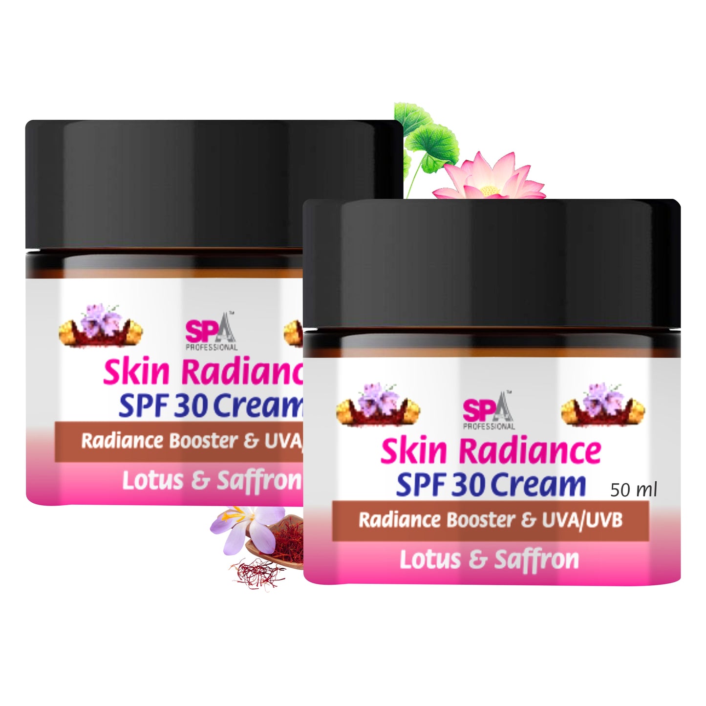 Skin Radiance Face Cream with SPF 30- Brightening, Rejuvenating: Glows & UVA/UVB- Lotus, Saffron & Gotu Kola -50+50 ml