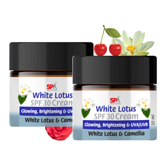 White Lotus Face Cream with SPF 30-Glowing, Brightening & UVA/UVB-White Lotus & Camellia, Cherries-50+50ml